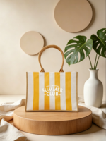 Sac fourre-tout en toile grande capacité, sac à main tendance pour femme, sac de week-end décontracté à rayures, sac à bandoulière pour femme
