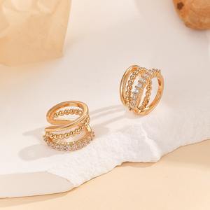 Boucles d'oreilles élégantes en zircon multicouches de style coréen haut de gamme Boucles d'oreilles à clip en cuivre à la mode pour les femmes Cadeau parfait - Product Image 6