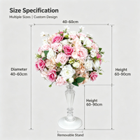 Boule de fleurs artificielles blanches et vertes, mélange de roses en soie, delphiniums et gypsophiles, centre de table floral pour mariage et table à manger