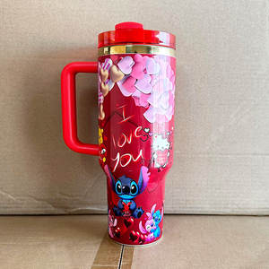 Großhandel Individuell Bedruckte 40oz Vakuum-Isolierflasche Valentinstag Cartoon-Becher mit Griff und Deckel - Product Image 4