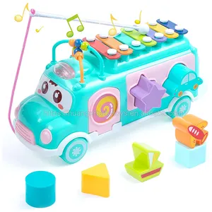 HUANGER学习教育形状钢琴键盘巴士学校玩具音乐巴士玩具