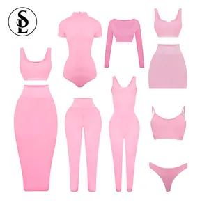 2023 Custom Logo Workout Sets For Women Summer Cotton Pink Crow Top Skirts Leggings Sexy Outfits Women Loungewear Sets