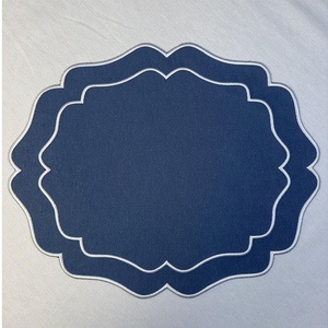 Custom Embroidered Logo 100% French Cotton Linen Placemat Handmade Scalloped Edge <strong>Napkins</strong> for <strong>Weddings</strong> Hotels Wholesaling - Product Image 2
