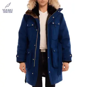 Yufan Mannen Eend Naar Beneden Lange Puffer Gewatteerde Jassen Dikke Vulling Outdoor Winter Warme Jas Met Capuchon Met Bontbomberjack