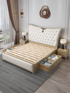 Modern Soft Upholstered Platform <b>Bed</b> <b>Queen</b> <b>Size</b> With Tufted Headboard Storage Drawer Beige Design - Product Image 1