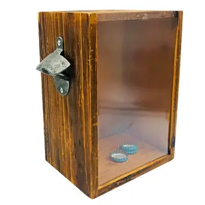 木质立式开瓶器盒葡萄酒果酱展示盒节电器带啤酒和苏打水盖收集器木质节电器盒