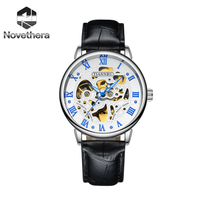 Montres de luxe pour hommes TB0099 Double Hollow Skeleton, montres mécaniques automatiques étanches, montre à bracelet en cuir pour hommes, vente en gros