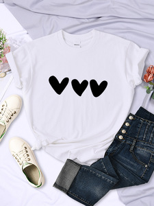เสื้อยืดพิมพ์ลายหัวใจสีดำสำหรับผู้หญิงเสื้อยืดแขนสั้นแนวสตรีทเสื้อลำลองระบายอากาศได้ดี - Product Image 5
