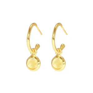 Ouj Custom 18K Gold Plated Gem Stone Crystal Charm Earrings for Women Gemstone Ruby Citrine Topaz Mini Hoop Huggies Earrings