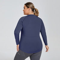 Veste de yoga longue à couvrance des hanches, grande taille, amincissante, avec dos en maille ajourée, respirante, effet délavé, coupe ajustée, manches longues, vêtement de sport pour