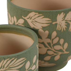 Set di due vasi in gres con motivo a foglie verdi per uso interno ed esterno - Product Image 5