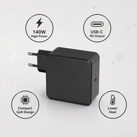 Cargador de 140W GaN PD3.0 PPS con Protección OTP, Adaptador de Corriente USB-C Único con Enchufe Fijo para EE. UU., Carga Rápida para Laptop, Tablet y Teléfono