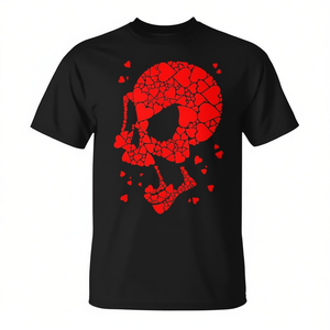 T-shirt Heart Burst Skull, design nero e rosso, grafica, vestibilità unisex - Product Image 2