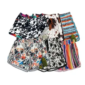 Wholesale Gym Sport Drawstring Casual Beach Pockets Loose Cow Print Shorts for Women