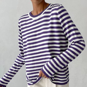 Pull en tricot rayé pour femme, col rond, manches longues, style rétro classique, SMLXL, style Europe, Amérique, Asie du Sud-Est, pour le quotidien - Product Image 4