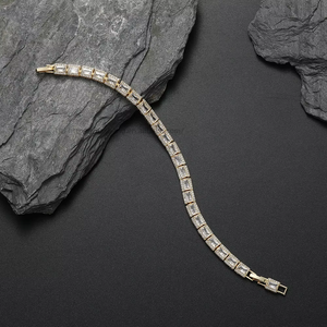 7Mm Rectangular Tennis <b>Bracelet</b> Copper Micro-inlaid Zircon Hip Hop <b>Couple</b> Easy Buckle Tanjing Fashion Lijing Necklace - Product Image 3