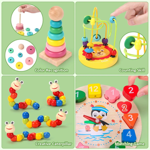 Ensemble de 34 types de jouets en bois Montessori personnalisables pour l'éducation précoce des enfants : Xylophone et Puzzle de reconnaissance des formes - Product Image 5