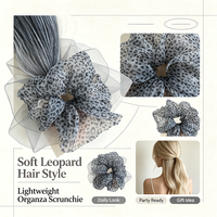 Vente chaude : Chouchou en mousseline gris bleu imprimé léopard 16 cm pour femme, vente en gros