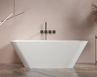Baignoire autoportante ovale en pierre artificielle pour mur arrière, baignoire profonde pour hôtel, surface solide moderne, capacité 60 gallons+, durable