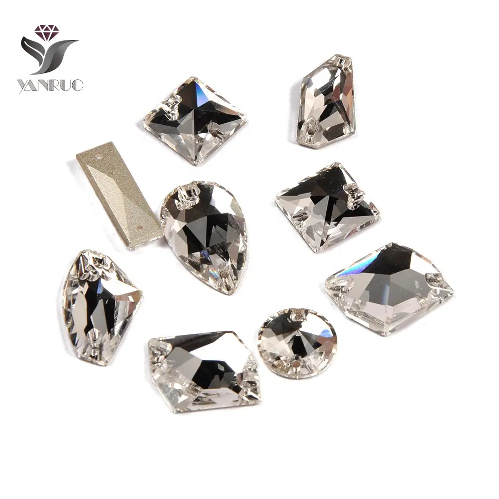 Высококачественные прозрачные кристаллы YANRUO различных форм с плоской спинкой, Пришивные кристаллы, украшения для свадебного платья
