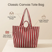 Sac de shopping en toile de coton personnalisé Royal Fair avec logo, grande capacité, sac fourre-tout rayé, pochette de plage, sac de rangement, sac de voyage pour femmes
