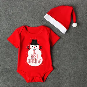 חג המולד בייבי romper בגדי סט תינוק ילד ובנות בגד גוף וכובע שלג שלי ראשון חג המולד תלבושת
