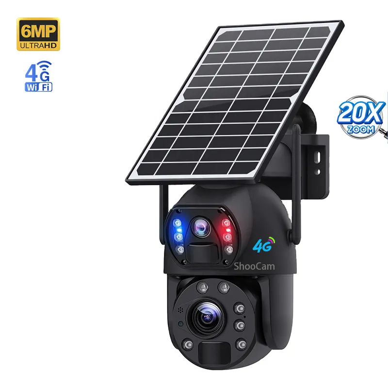 Ubox 6MP 10X Zoom opzionale doppio obiettivo a basso potere 4g pannello solare Ptz rete Cctv Wifi sorveglianza telecamera 4G Sim Card