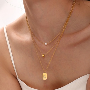 Collar de Acero Inoxidable con Baño de Oro PVD de 18K, Diseño Moderno de Doble Capa con Imitación de Perlas y Estrella, Patrón de Corazón, Collar Personalizado con Estrella de Perlas - Product Image 2