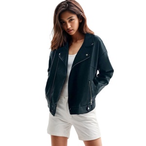 Direct Sales PU <b>Leather</b> Loose Zipper up Buttons <b>Long</b> Sleeve Women Down Fashion - Product Image 1