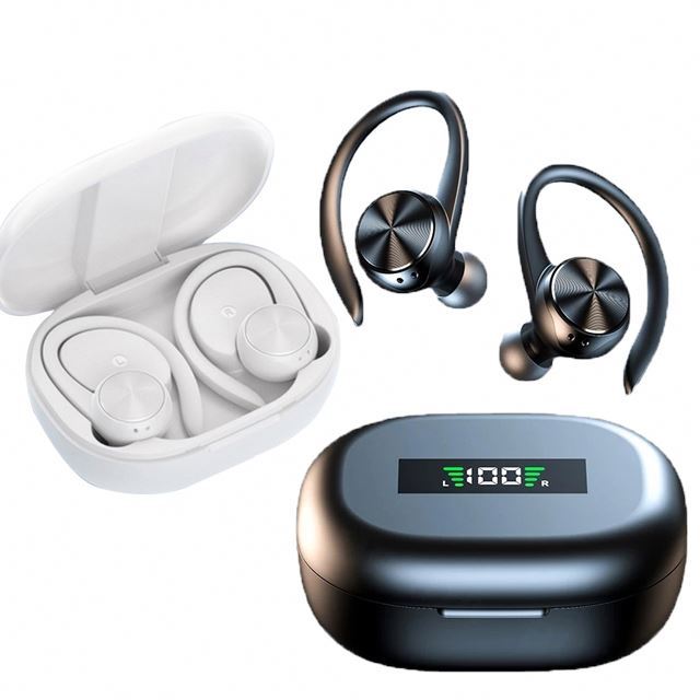 New R200 Wireless Earbuds ENC Noise Cancelling Mic Bass Stereo Over Ear Buds Earhooks 48H Playback Dual LED Display Headphone