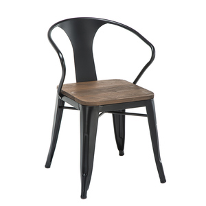 Silla de Ocio Moderna de Hierro con Asiento de Madera Maciza de Roble para Restaurante, Cafetería, Uso en Exteriores, Granja y Taller - Product Image 2