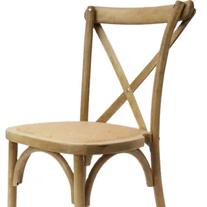 Wholesale Stackable Event Hotel Party Restaurant Solid Crossback Wood Dinning Chair Rattan Seat X Cross Back Dining Room Chair