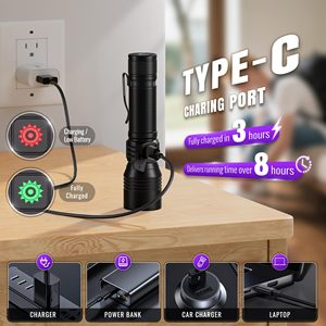 Aluminum Outdoor Camping IP65 Waterproof Tactical Flashlight Portable Side Lighting Torch <b>Light</b> <b>USB</b> <b>Rechargeable</b> Zoom Flashlight - Product Image 2
