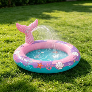 Inflatable Mermaid Tail Kids <b>Pool</b> with Sprinkler, Outdoor <b>Garden</b> Water Play, Ocean Theme Summer Splash - Product Image 2