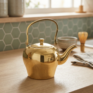 Golden Metal Tea <b>Kettle</b> With Lid And Handle <b>Modern</b> Design Water Pot - Product Image 6