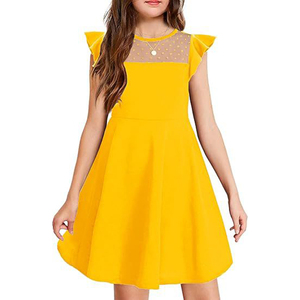 Vestido de Verano 2025 para Niñas, Color Sólido, con Malla, Bonito Vestido Corto para Uso Diario y de Fiesta, Venta al Por Mayor - Product Image 1