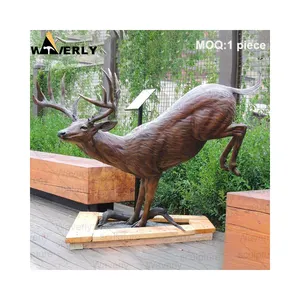 Waverly Art Garden Park Metal Brass Decorative Sculpture Large Outdoor Animal Bronze brown Jump Deer Statue Sculpture For Sale