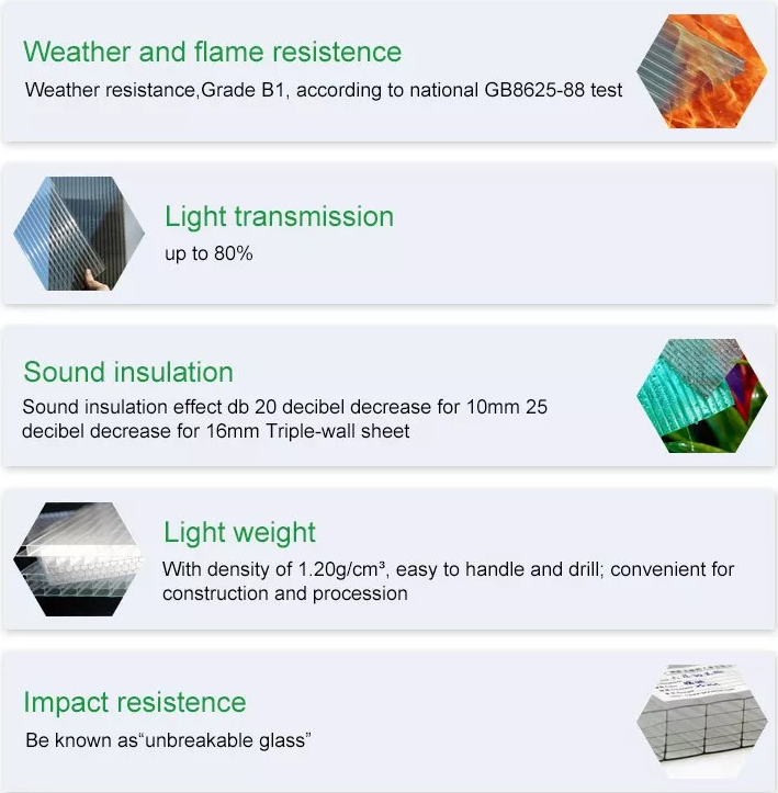 Polycarbonate Hollow Sheet Honeycomb Sheet Multi Wall Sheet for green house carport