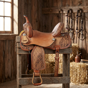 Selle de baril en cuir véritable 100 % faite à la main de haute qualité, type anglais, durable, pour l'équitation, personnalisable, du grossiste indien - Product Image 2