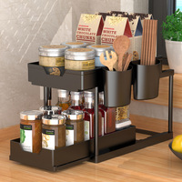 Étagère à épices coulissante à 2 niveaux, organisateur de placard coulissant, panier de rangement sous l'évier, tiroirs pour cuisine et garde-manger