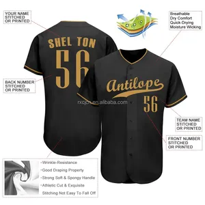 Camiseta de Béisbol Negra y Dorada Personalizada de Alta Calidad, Ropa Deportiva Transpirable de Secado Rápido con Bordado para Jugadores de Softbol - Product Image 3