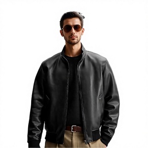 Custom Front Logo Spring <b>Men's</b> Motorcycle <b>Jacket</b> with Stand Collar Vintage PU <b>Leather</b> Fabric Plus Size OEM Service - Product Image 2