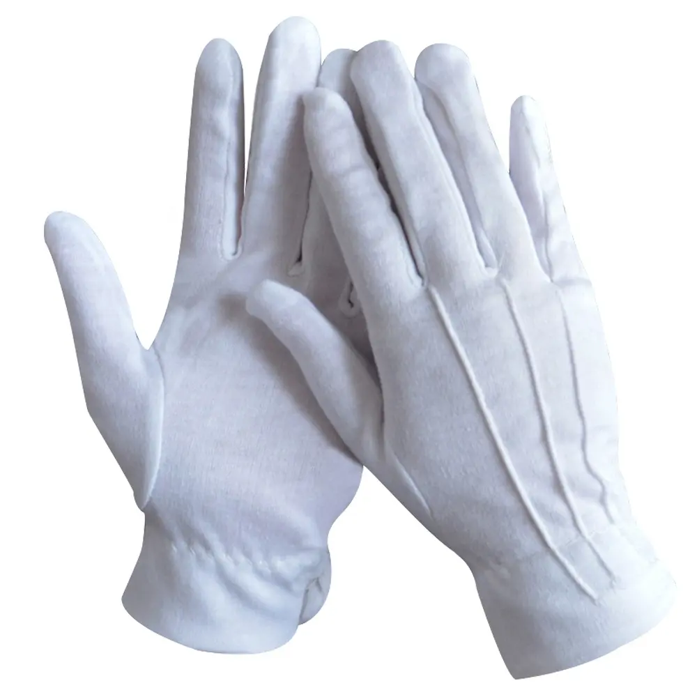 GM1003 Absorbant la sueur Respirant Stretch Trois cordes Trois faisceaux Élastique Blanc Gants de cérémonie en coton