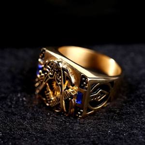 Anillo de Acero Inoxidable Estilo <span class=keywords><strong>Punk</strong></span> Retro Masónico con Incrustaciones de Piedras Preciosas Azules, Joyería Gótica Vintage Elegante, Anillo de Moda Masculino Exquisito - Product Image 4