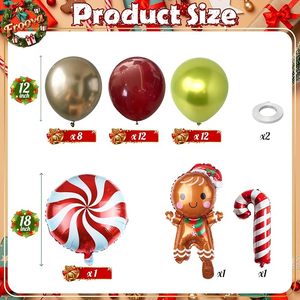 Set de Globos de Látex Rojo <span class=keywords><strong>Castaño</strong></span> Retro, Verde <span class=keywords><strong>Claro</strong></span> Dorado Metálico, Bastones de Caramelo, Hombre de Jengibre, Decoración para Fiestas de Navidad y Año Nuevo - Product Image 3
