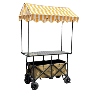 Chariot de <span class=keywords><strong>camping</strong></span> pliable avec auvent rayé, table escamotable, quatre roues, pour stand de vente extérieur et marché - Product Image 5