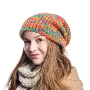 ringan beanie untuk musim panas Suppliers-Topi Beanie Wanita, Topi Rajut Longgar Warna-warni Panjang Ukuran Besar untuk Musim Dingin