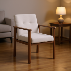 Poltrona Moderna in Tessuto di Lino con Gambe in Legno Massello e Seduta Imbottita Morbida per Soggiorno - Product Image 2