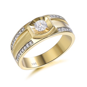 Anillo de Diamantes para Hombre de Plata de Ley 925, Anillo de Hombre Chapado en Oro de 14k, Anillo Impermeable con Diamantes, Anillo de Boda Chapado en Oro de 18k - Product Image 4