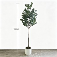 Tanaman Pot Buatan Eucalyptus Sentuhan Asli Tanpa Perawatan & Tanpa Penyiraman dalam Pot Putih untuk Meja & Rak Ruang Tamu